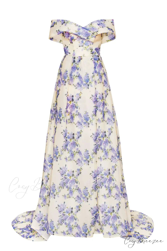 Hydrangea Chic Off-The-Shoulder Charming Floral Maxi Dress XXS / Hydrangea / White Underskirt