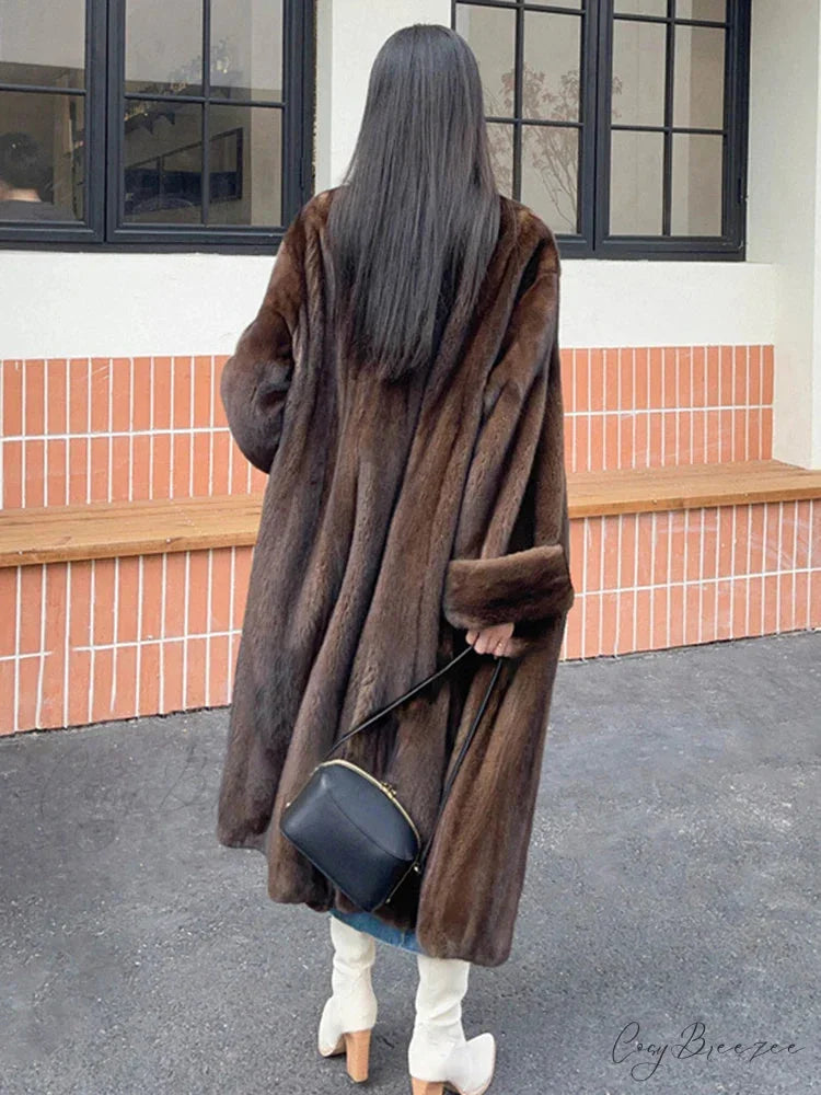 Imitation Mink Lapel Full Sleeve Coat Green Fruit Collar / S overcoats-241228