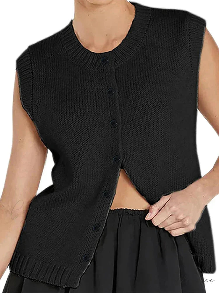 Informal Knit Tank Top Cardigan Black / S cardigans-241228