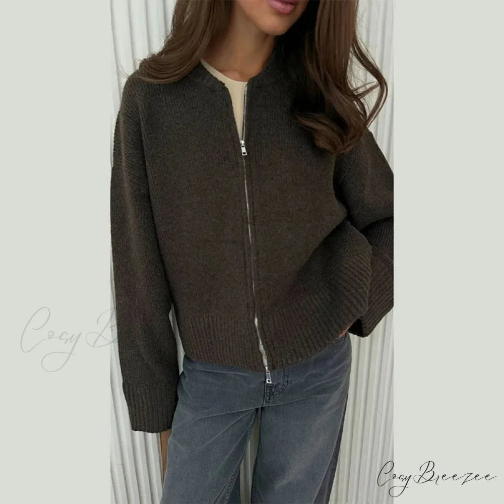 Informal Plain Slim Zipper Cardigan Dark brown / S cardigans-241228