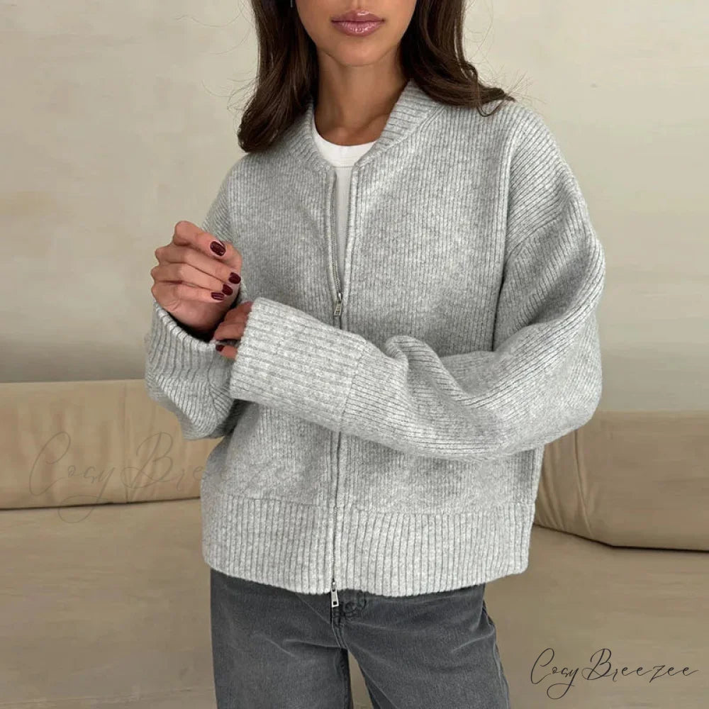 Informal Plain Slim Zipper Cardigan Grey / S cardigans-241228