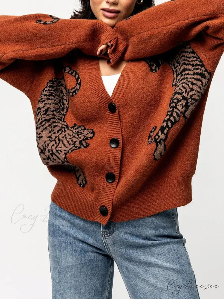 Informal Tiger Print Full Sleeve Cardigan cardigans-241228
