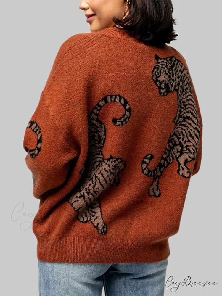 Informal Tiger Print Full Sleeve Cardigan cardigans-241228
