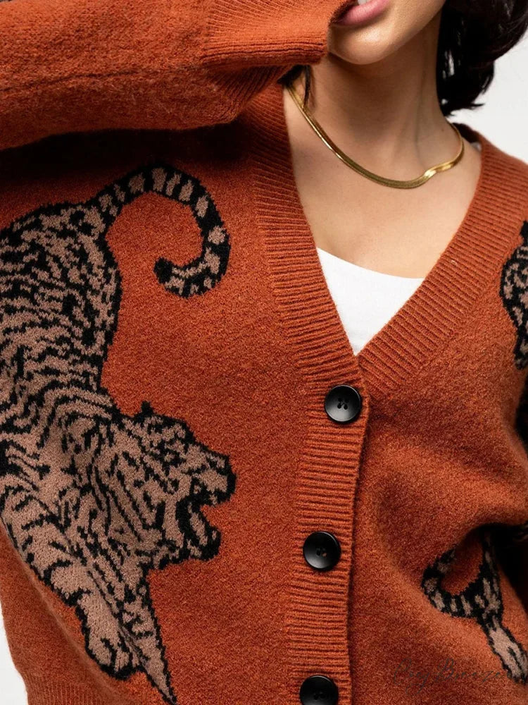 Informal Tiger Print Full Sleeve Cardigan cardigans-241228