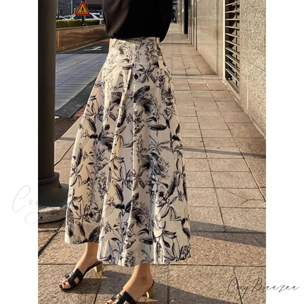 Ink Painting Skirt Women Autumn Winter High Waist Swing Skirt skirt-250126
