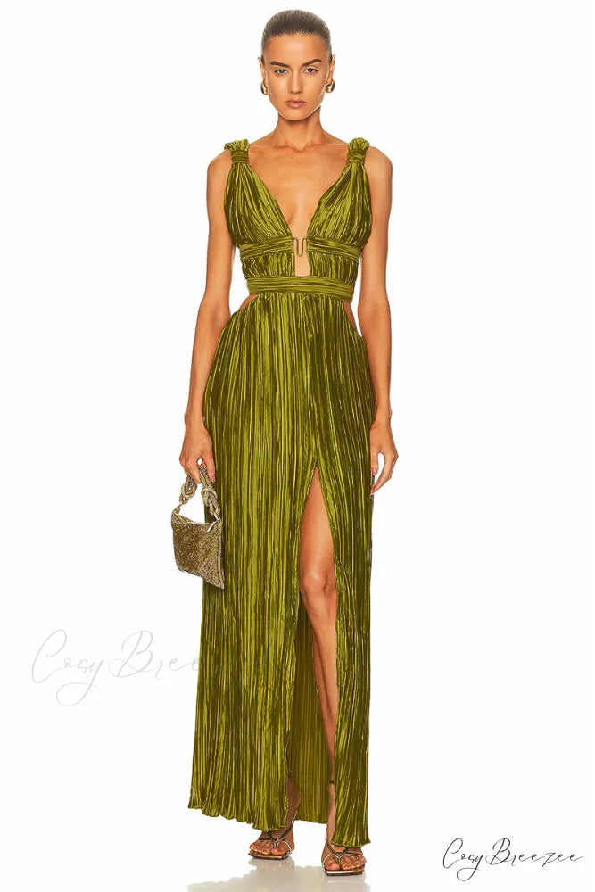 Intriguing Aura Graceful Velvet Maxi Dress Army Green / XS