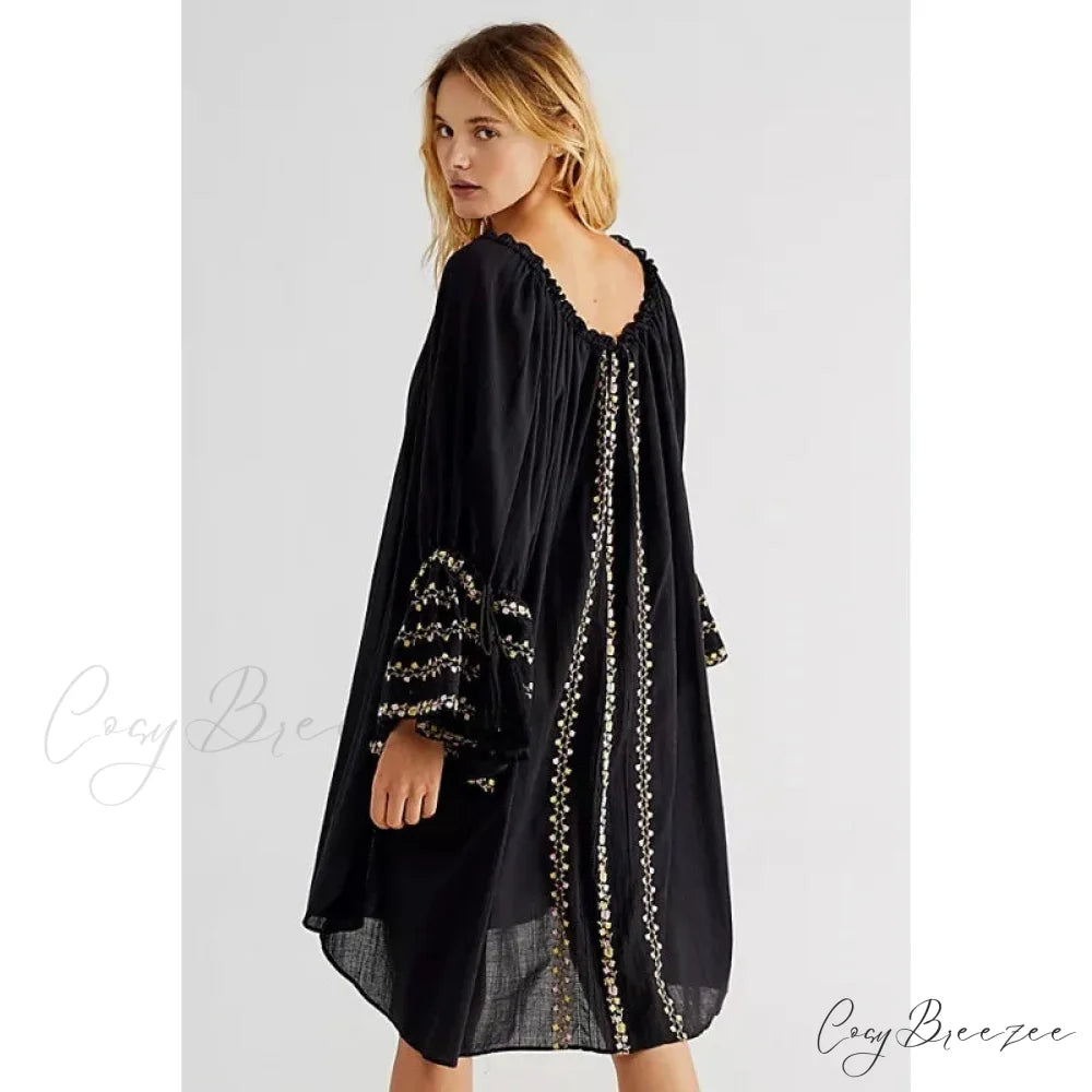 Irregular Backless Embroidery Beach Boho Dress bohodress-250126