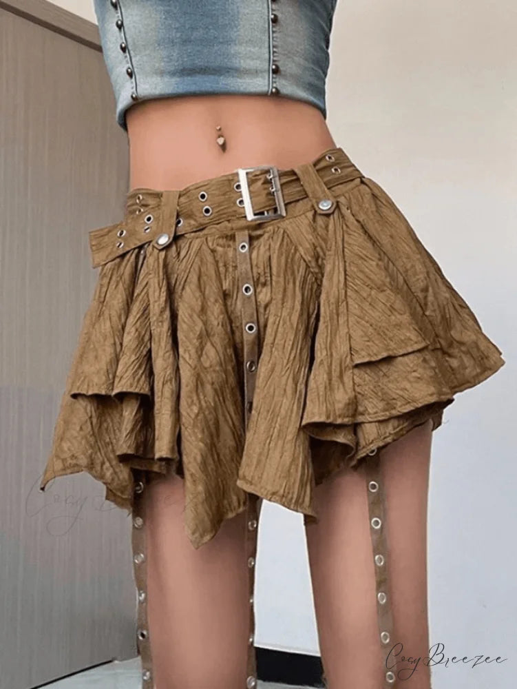 Irregular Belt Graceful Waist Mini Dress