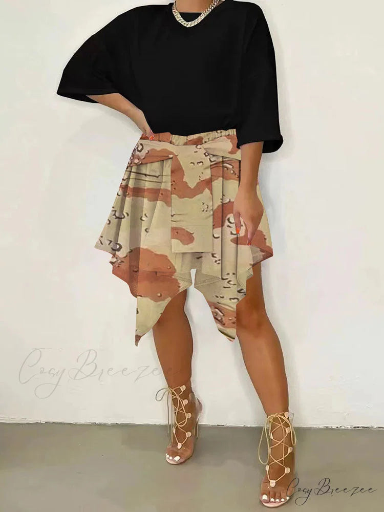 Irregular Buttoned Graceful Rib Crop Top Khaki / M