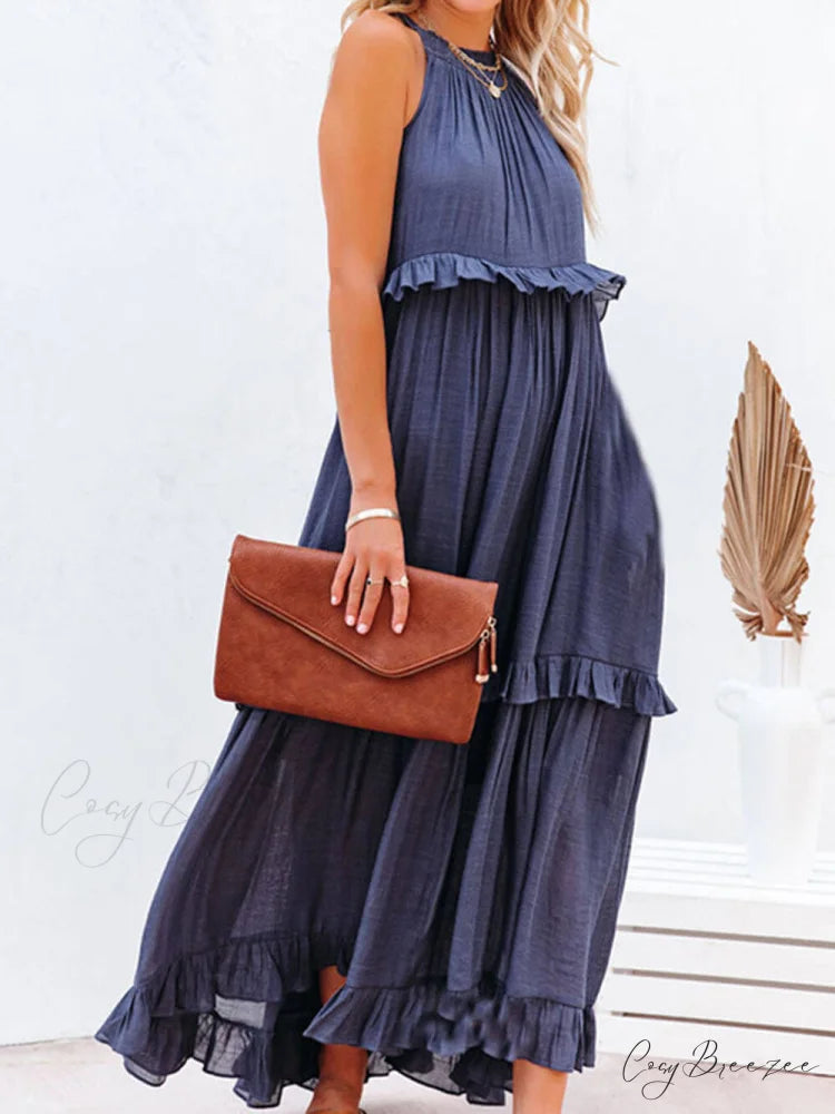 Irregular Cake Stylish Sleeveless Maxi Dress
