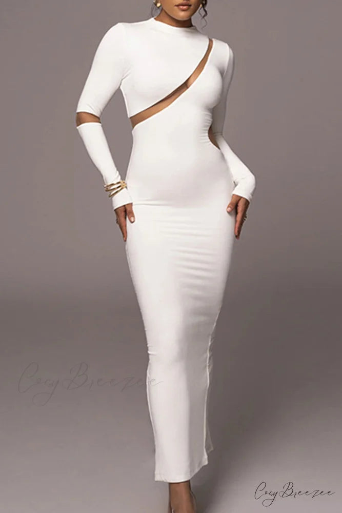 Irregular Slit Long Sleeve Dress White / L