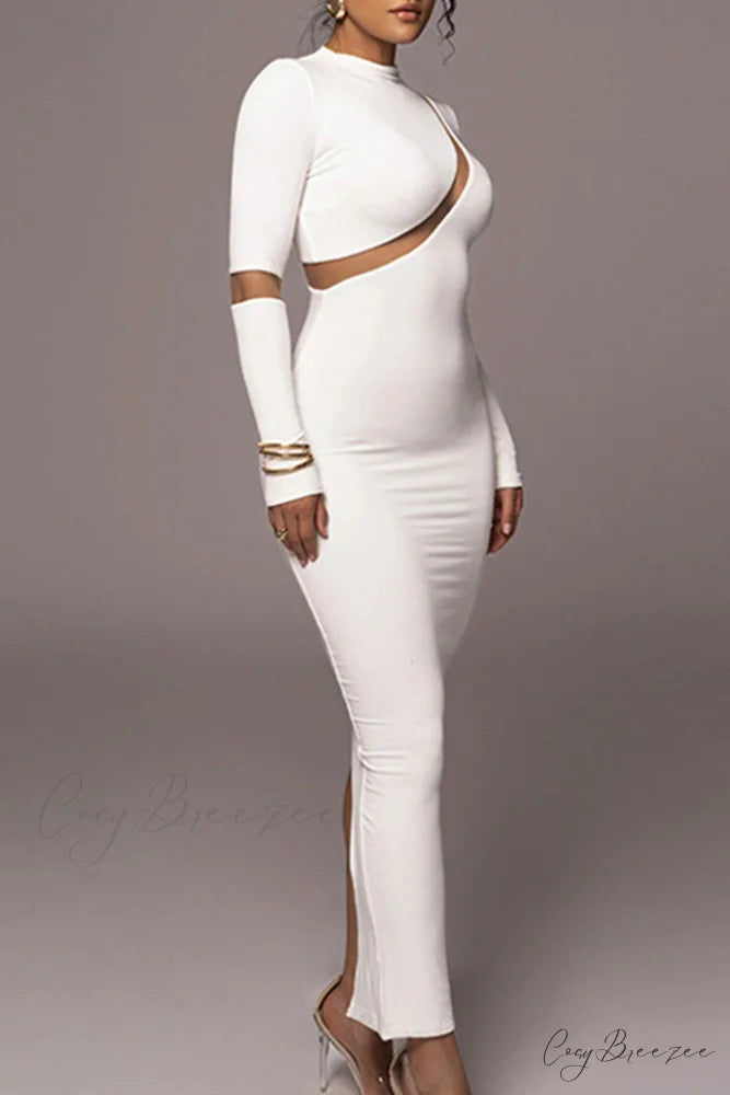 Irregular Slit Long Sleeve Dress White / M
