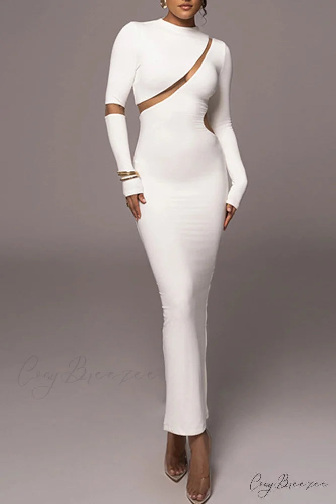 Irregular Slit Long Sleeve Dress White / S