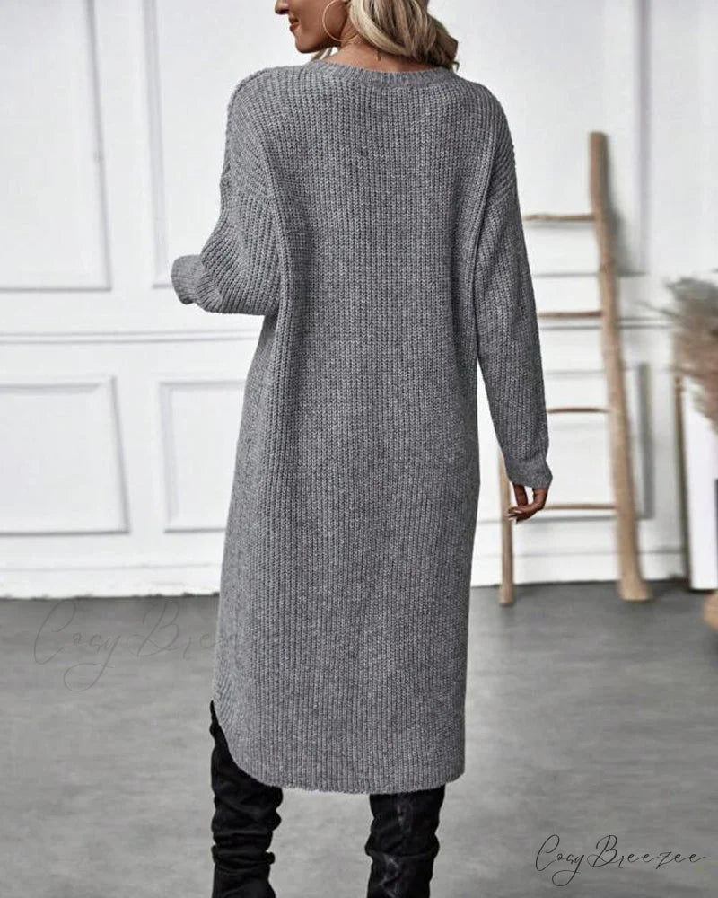 irregular with Solid color sweater dress hem