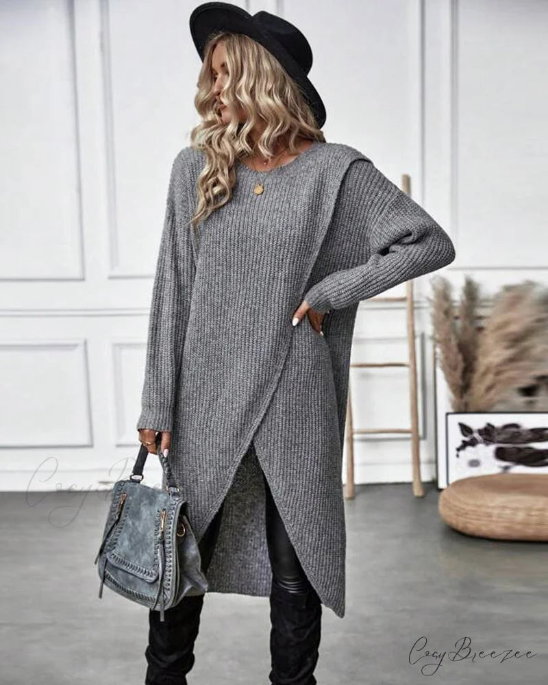irregular with Solid color sweater dress hem