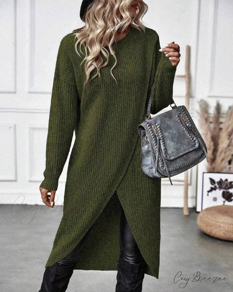 irregular with Solid color sweater dress hem