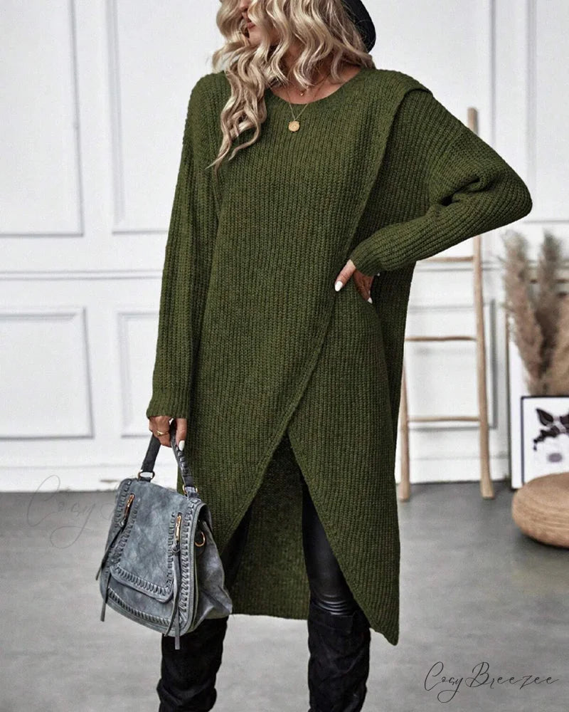 irregular with Solid color sweater dress hem