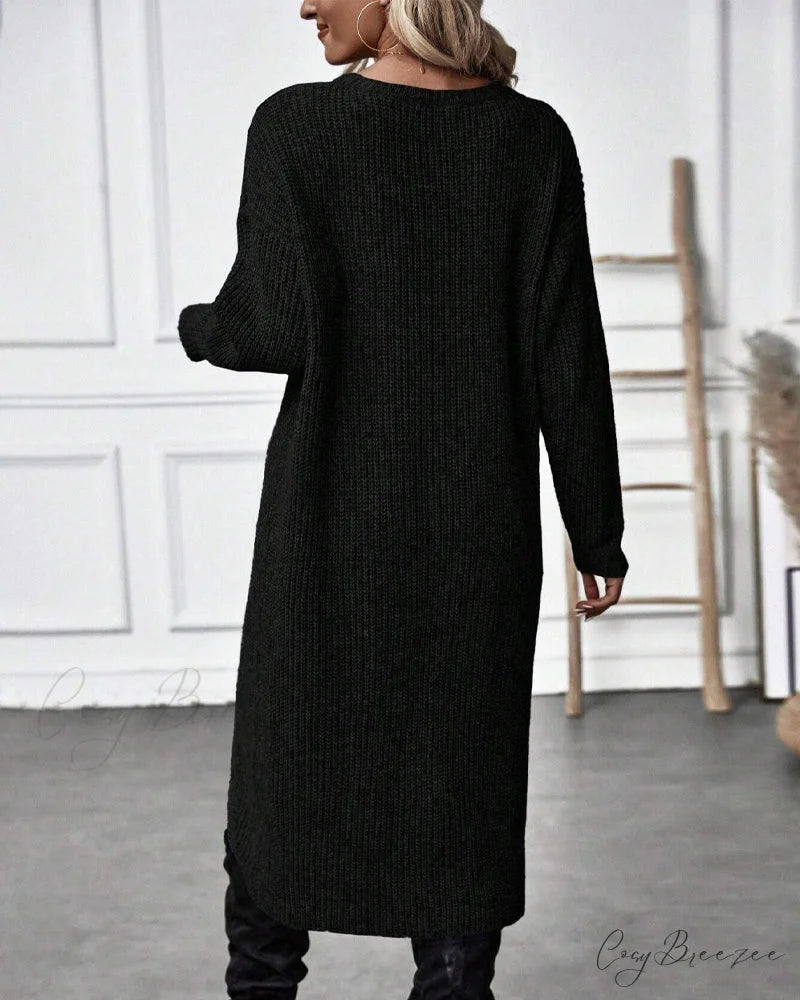 irregular with Solid color sweater dress hem