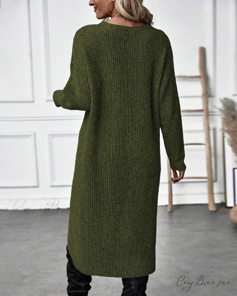 irregular with Solid color sweater dress hem