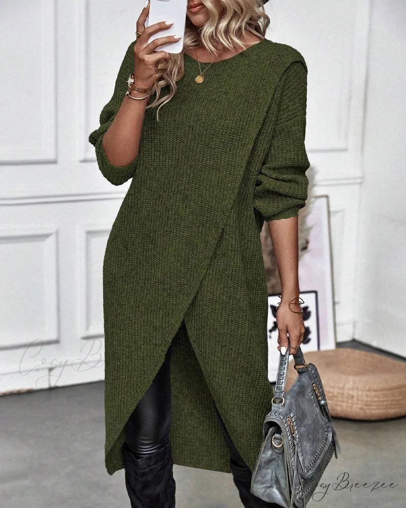 irregular with Solid color sweater dress hem Green / S