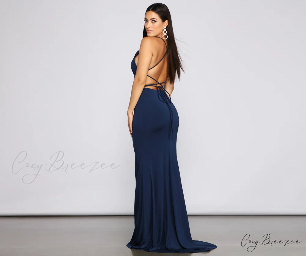 Isabella Halter Stylish A-Line Formal Dress NAVY / S