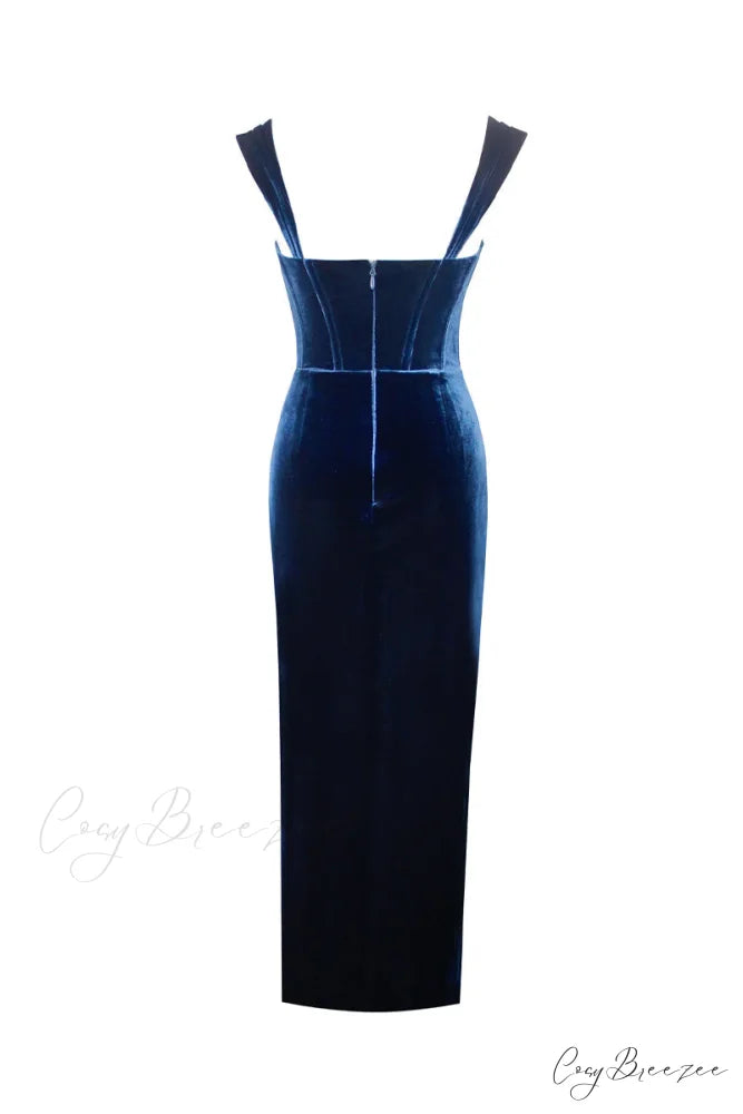 Issa Blue Lace Trendy Velvet Maxi Dress