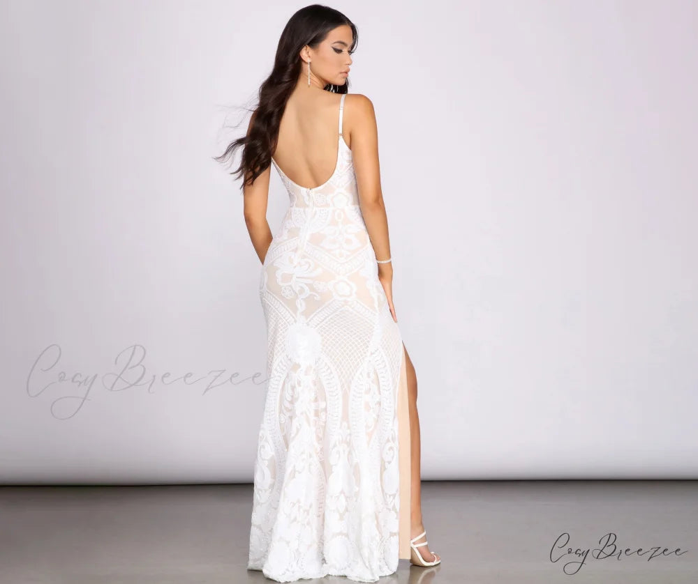 Jacie Formal Stylish Sequin Scroll Dress