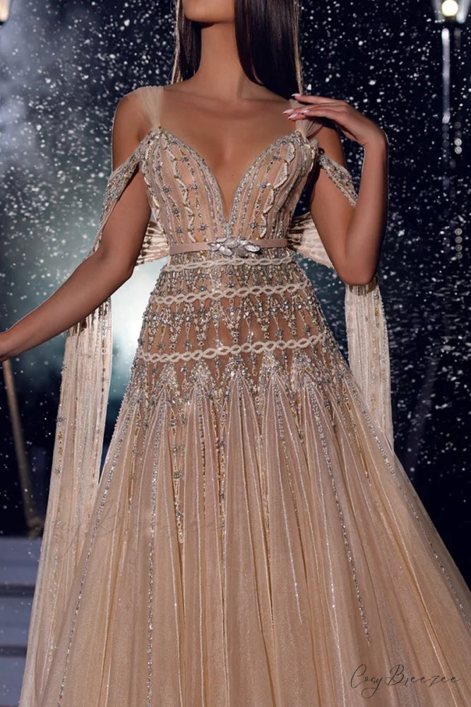Jasmin Bead-Embellished Graceful Tulle Midi Dress
