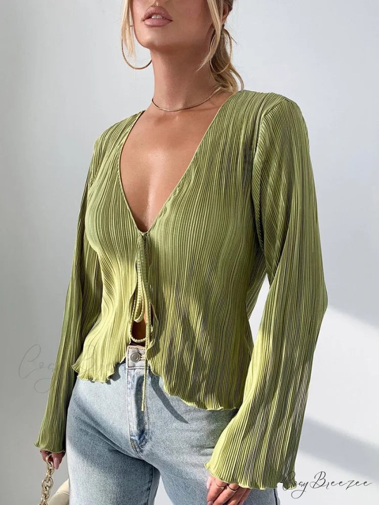 JASMINE Elegant BLOUSE Green / L