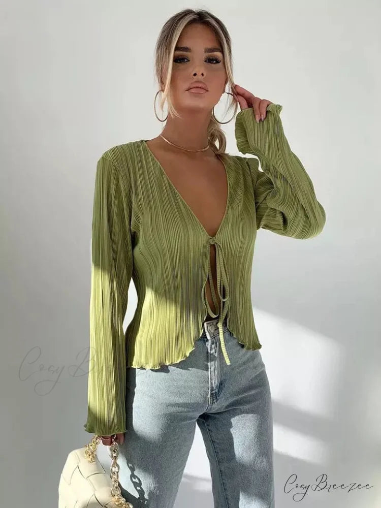JASMINE Elegant BLOUSE Green / M