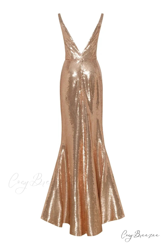 Jaw-Dropping Sequined Lace Maxi Graceful Dress And Gloves Set