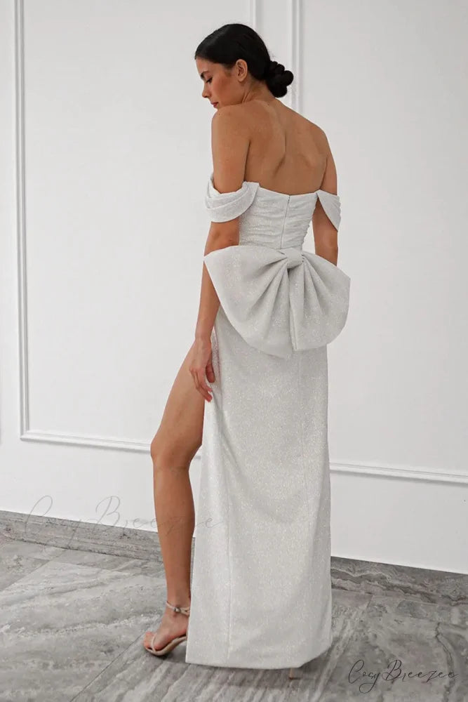 Jenny Sparkly Off-the-Shoulder Trendy Bow Back Maxi Dress