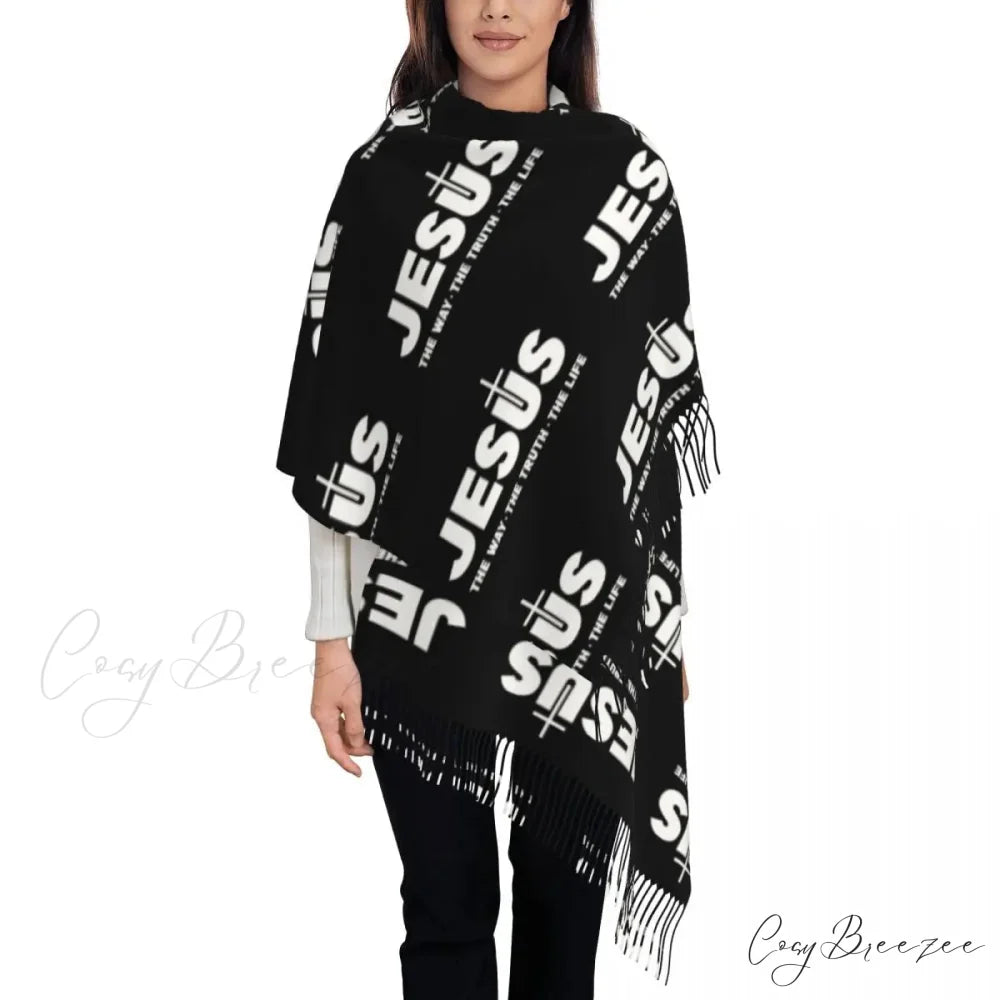Jesus Saved My Life Warm Winter Christian Faith Shawl Wrap Scarf BLACK 15 / 72x197cm