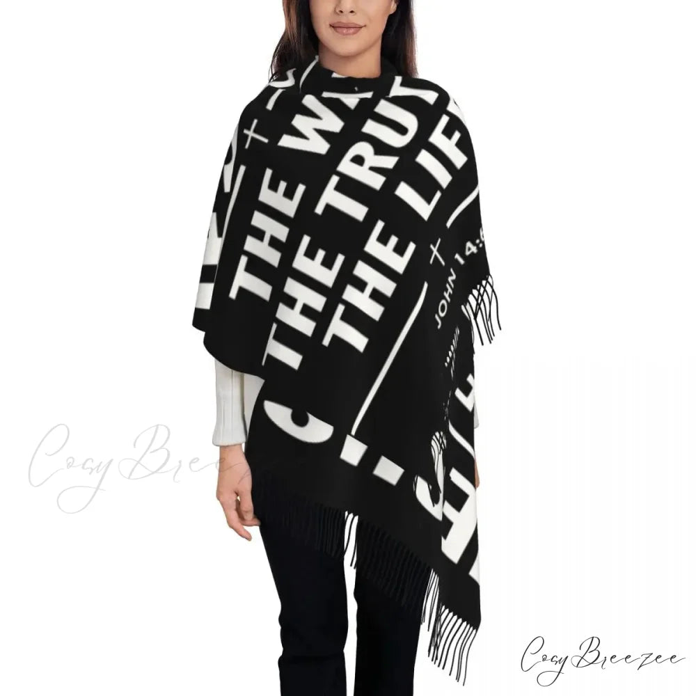 Jesus Saved My Life Warm Winter Christian Faith Shawl Wrap Scarf BLACK 16 / 72x197cm