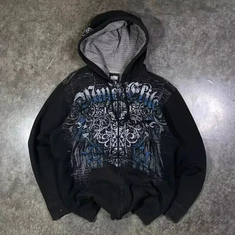 Joker Goth Print Fleece Zipper Hoodie black 2 / M hoodies-241228