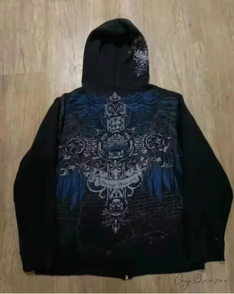 Joker Goth Print Fleece Zipper Hoodie hoodies-241228
