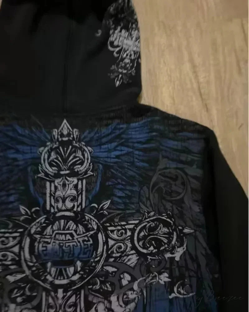Joker Goth Print Fleece Zipper Hoodie hoodies-241228