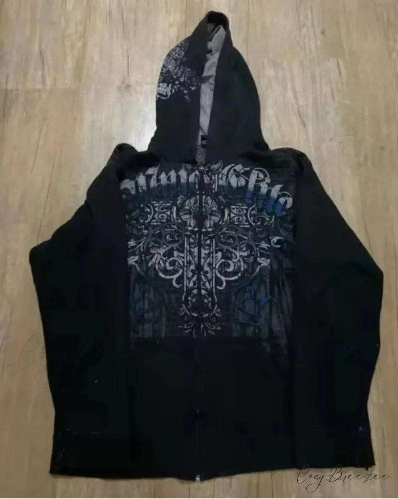 Joker Goth Print Fleece Zipper Hoodie hoodies-241228