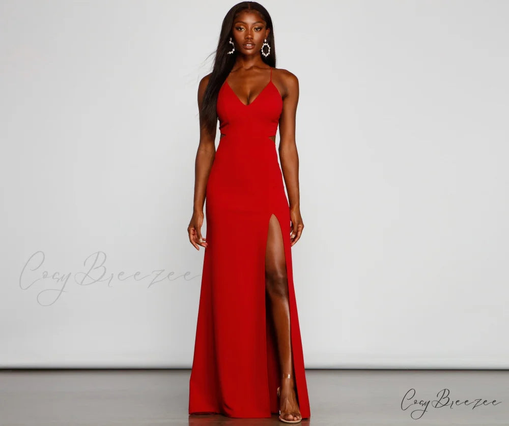 Jolie Formal High Charming Slit A-Line Dress BURGUNDY / XS