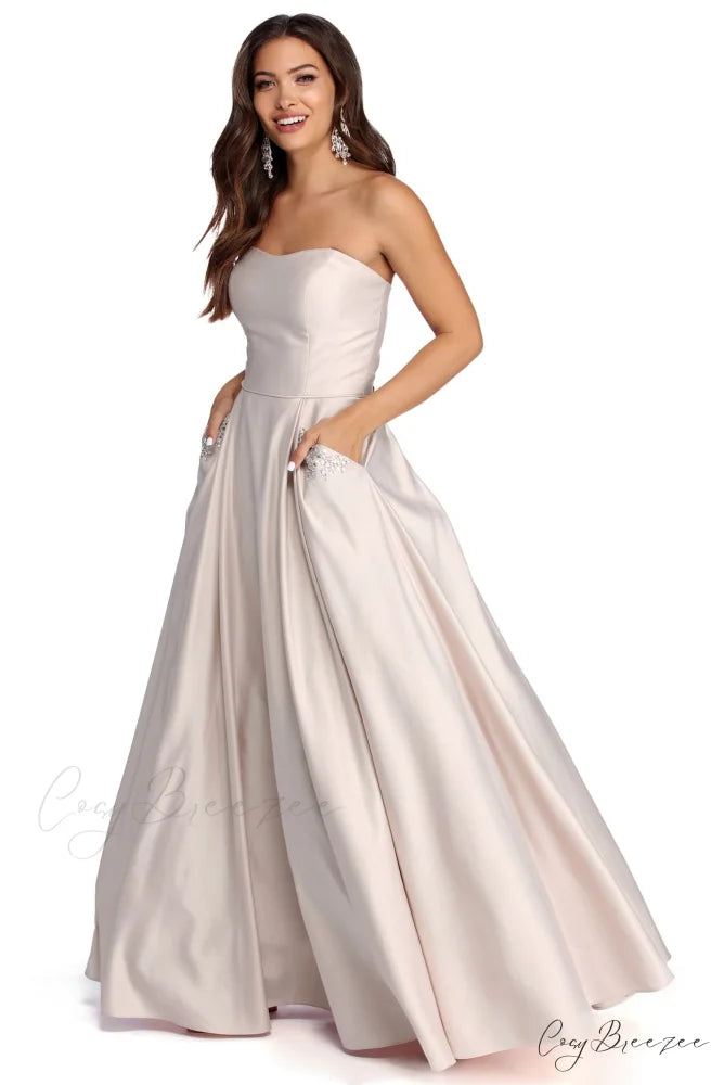 Josephine Formal Stylish Jewel Ball Gown BEIGE / 3