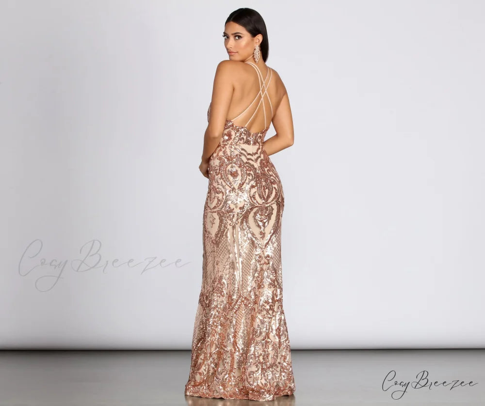 Julieanne Formal Stylish Sequin Scroll Dress