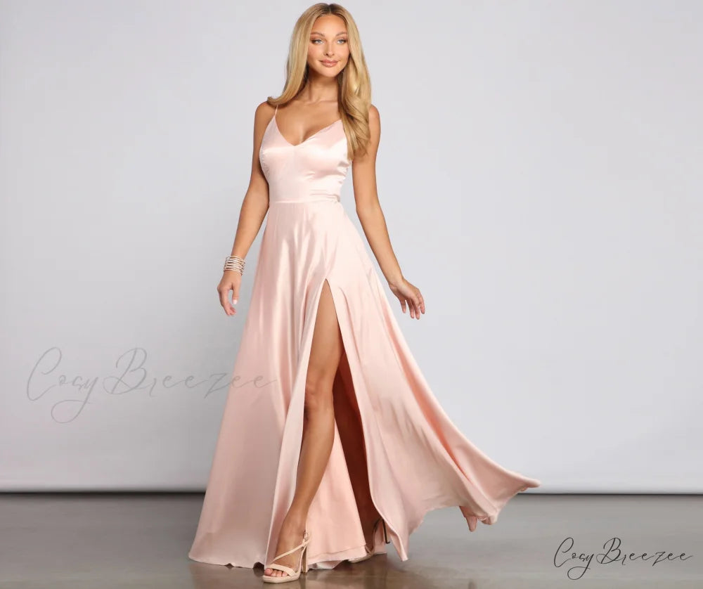 Juliet Formal High Charming Slit Dress 2 PINK / 3