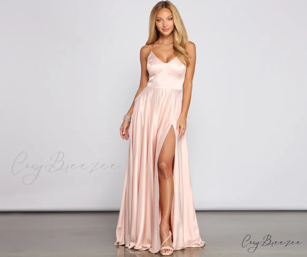Juliet Formal High Charming Slit Dress 2 PINK / 5