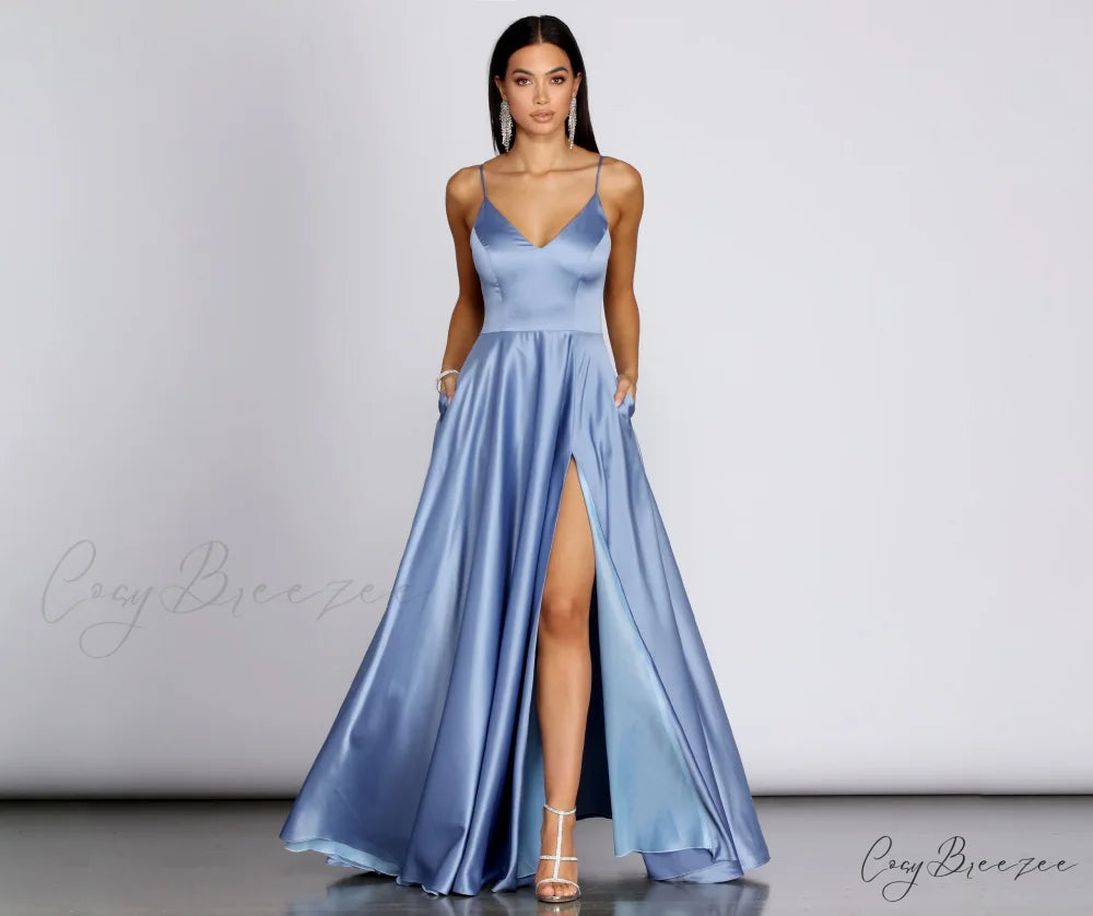 Juliet Formal High Charming Slit Dress 2 SLATE / 1