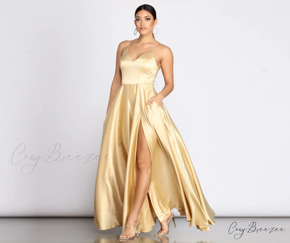 Juliet Formal Stylish High Slit Dress GOLD / 1