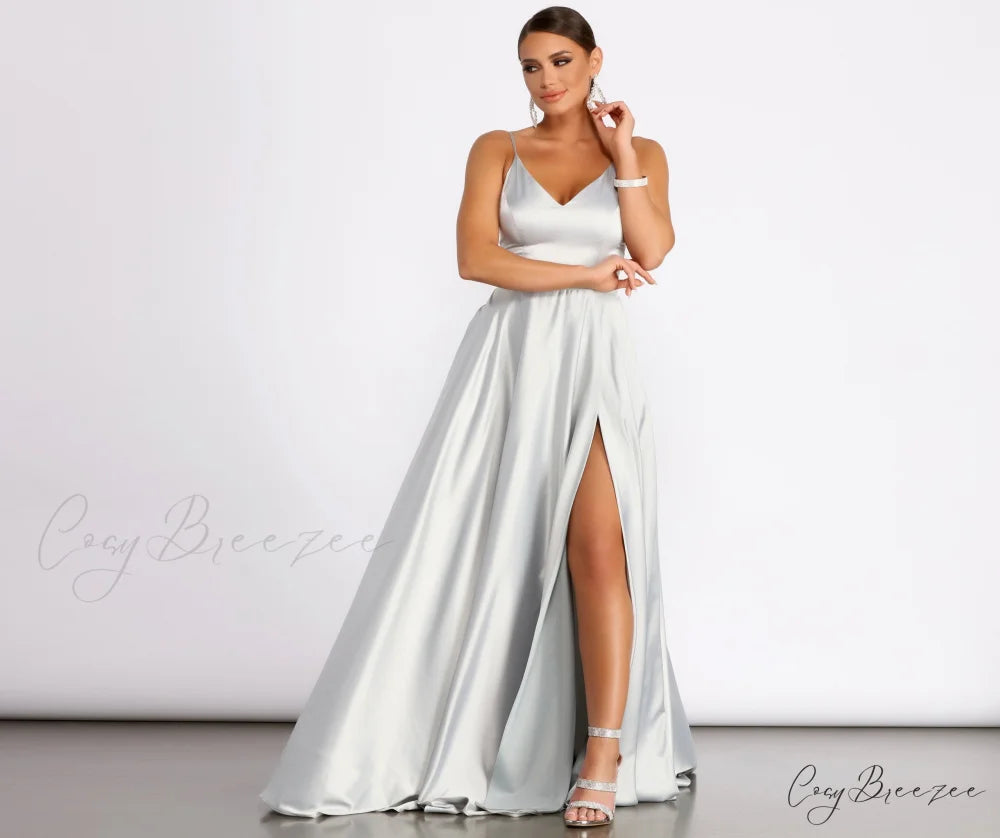 Juliet Formal Stylish High Slit Dress GRAY / 1