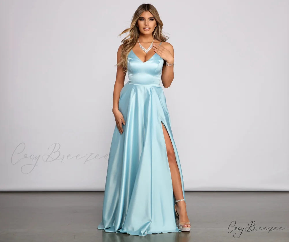 Juliet Formal Stylish High Slit Dress LIGHT BLUE / 1