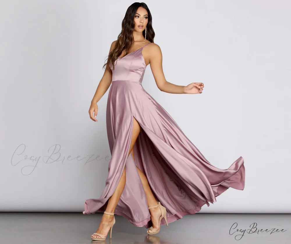 Juliet Formal Stylish High Slit Dress MAUVE / 1