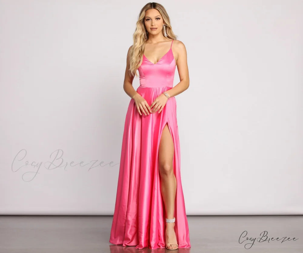 Juliet Formal Stylish High Slit Dress PINK / 1