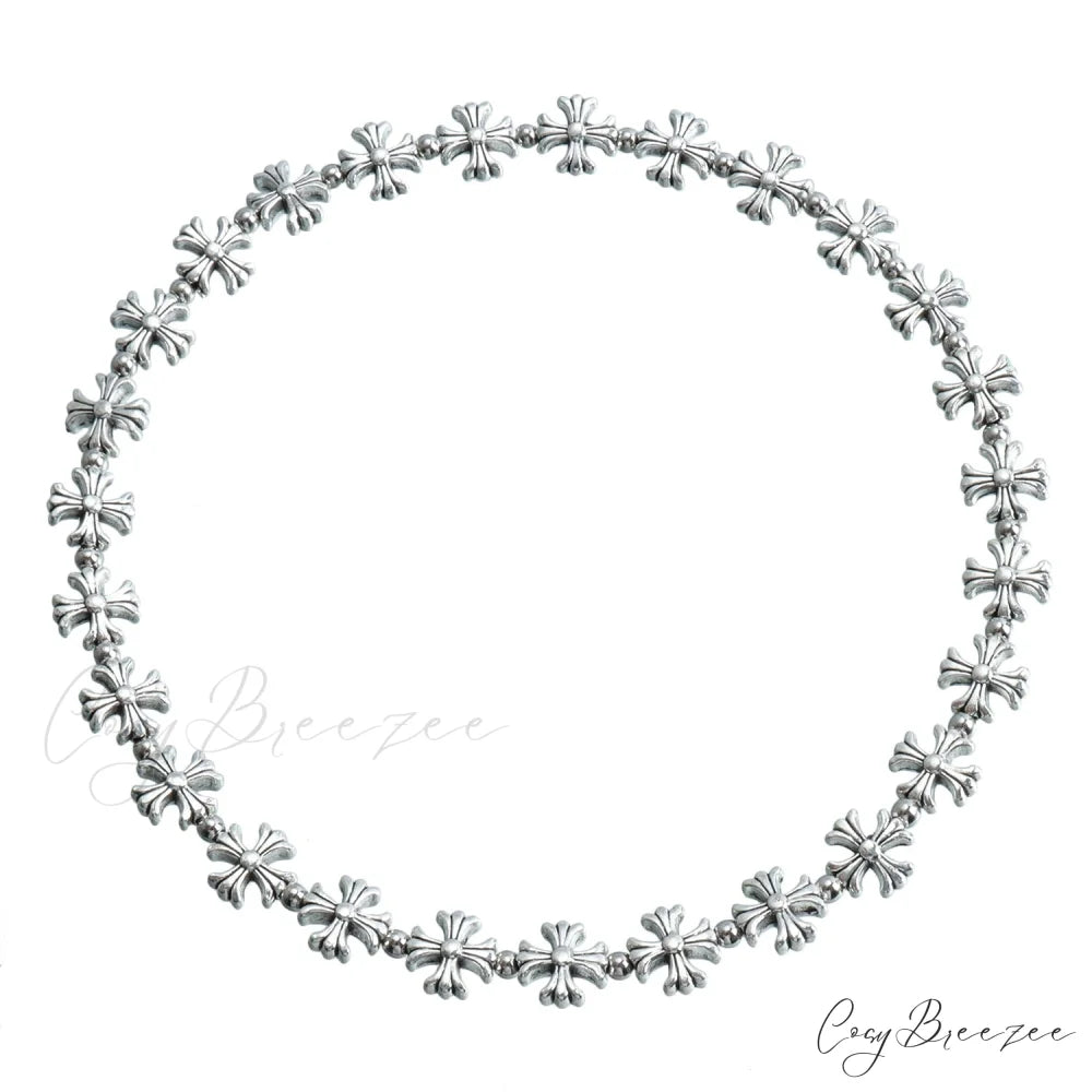 K Cross Heart Vintage Elastic Necklace WHITE
